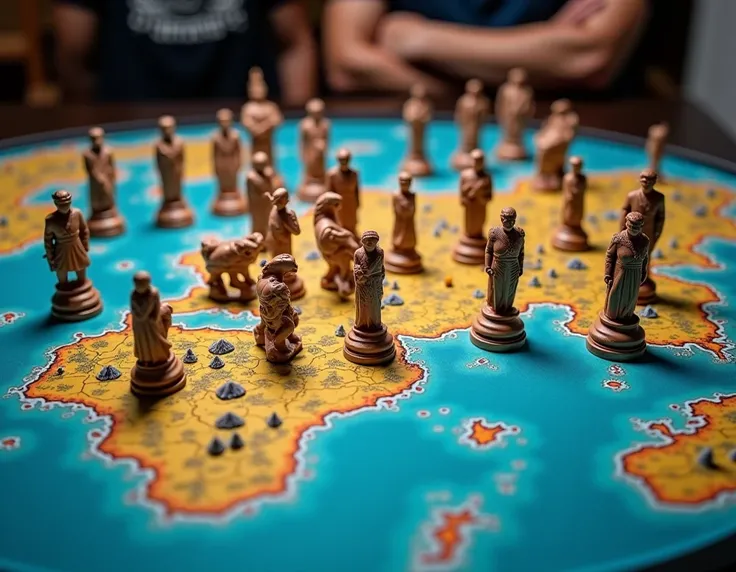 The strategy table has a 3D map of the various tribes of 
Mystra. The figurines are flat tokens with mini holographic 
projections above them, making them appear like different 
people - tribal chiefs, chess warriors, citizens.