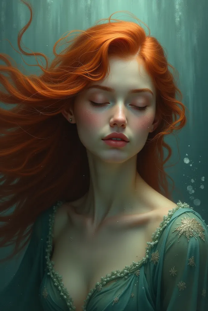 Sleepy red-haired woman daughter of Poseidon 