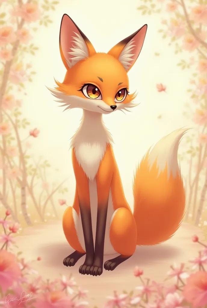 Naked fox girl in anime style