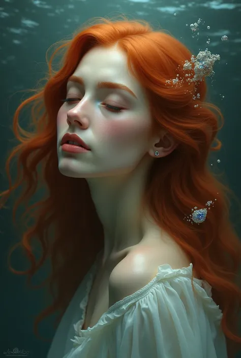 Sleepy red-haired woman daughter of Poseidon 