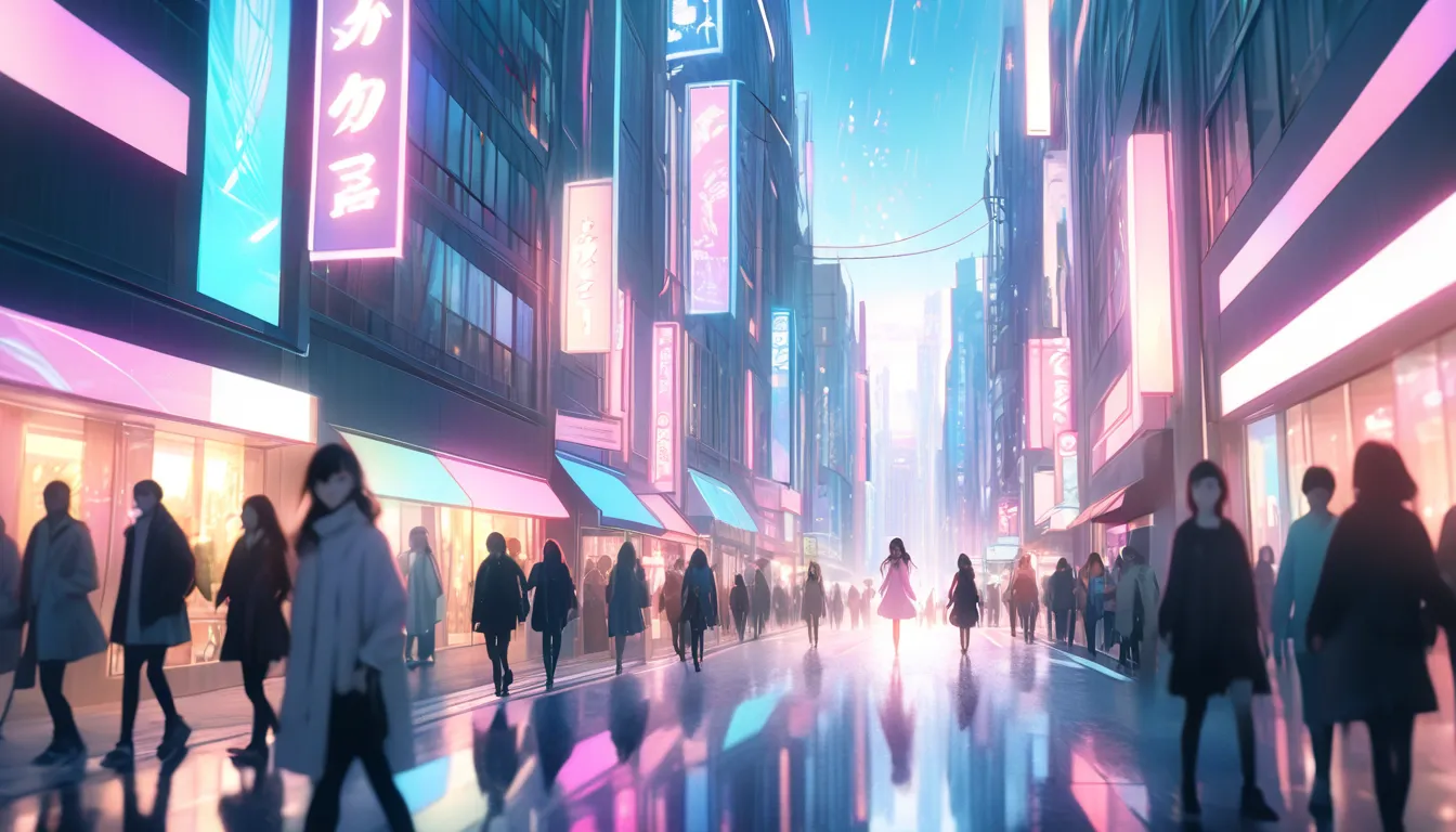 Cinematic style, 4K, soft pastel colors, dreamy atmosphere:
A bustling urban street with tall buildings in the background. Pedestrians appear in
slow motion or slightly blurred, while the young woman walks at a normal pace,
making her stand out. Subtle neo...