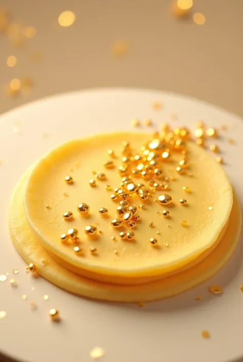 A crepe with gold chips on top