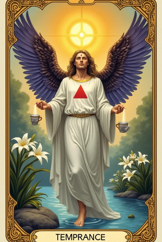 Make the Temperance card 

Representing balance, harmony and moderation. 

Image and Symbolism

At the center of the card, an androgynous angel (generally identified as the archangel Gabriel) wears a white robe with a red triangle on the chest, symbol of t...