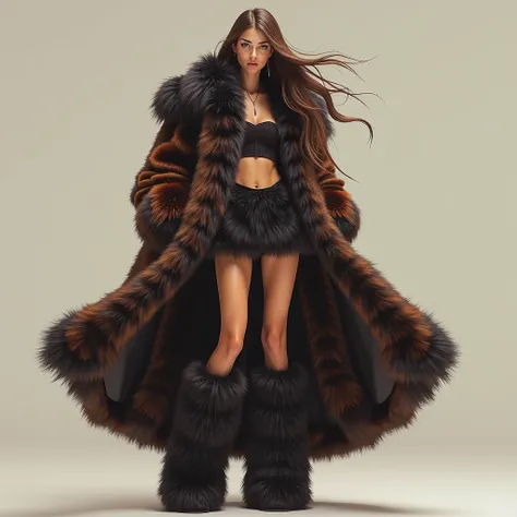 Large fur coat, 1 fille ,Cheveux Très Longs, Qualité Meilleure, Précis, Details, Haute qualité, fox fur, fur crop-top , pink fur , huge fur socks