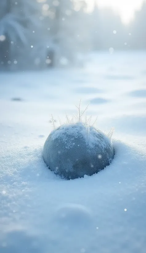 A scene of a frozen object on the ground, covered with snow — showing how it was found in the morning