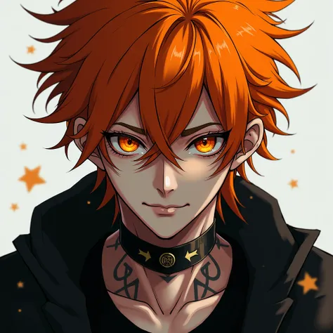 Denji, orange hair, neck tattoo,  orange eyes, black clothes