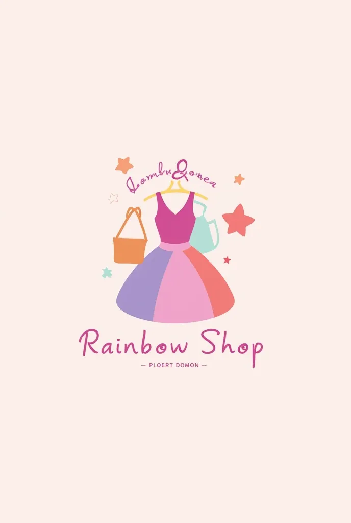 Logo of dress and bag in pastel and colorful tones with the name Rainbow shop