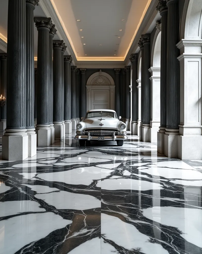 Make a black and white floor instead of a checkerboard floor, the floor must be marble