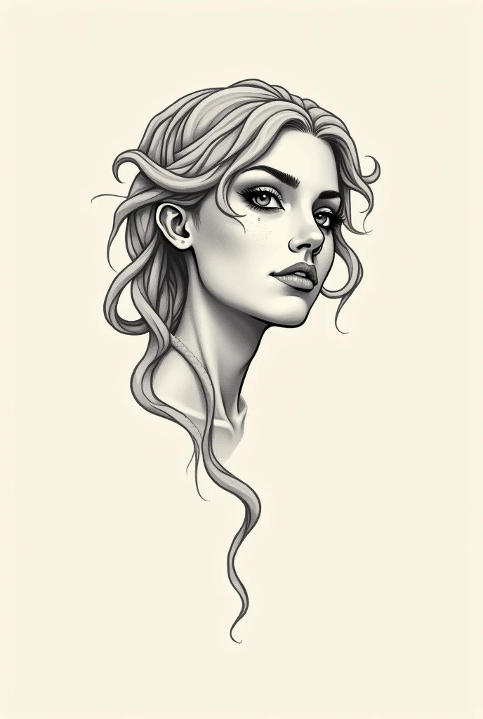 Create a minimalistic design for a Gorgon Medusa tattoo consistent with the design in the image without shading or extra embellishments, maintaining a clean and sophisticated aesthetic.