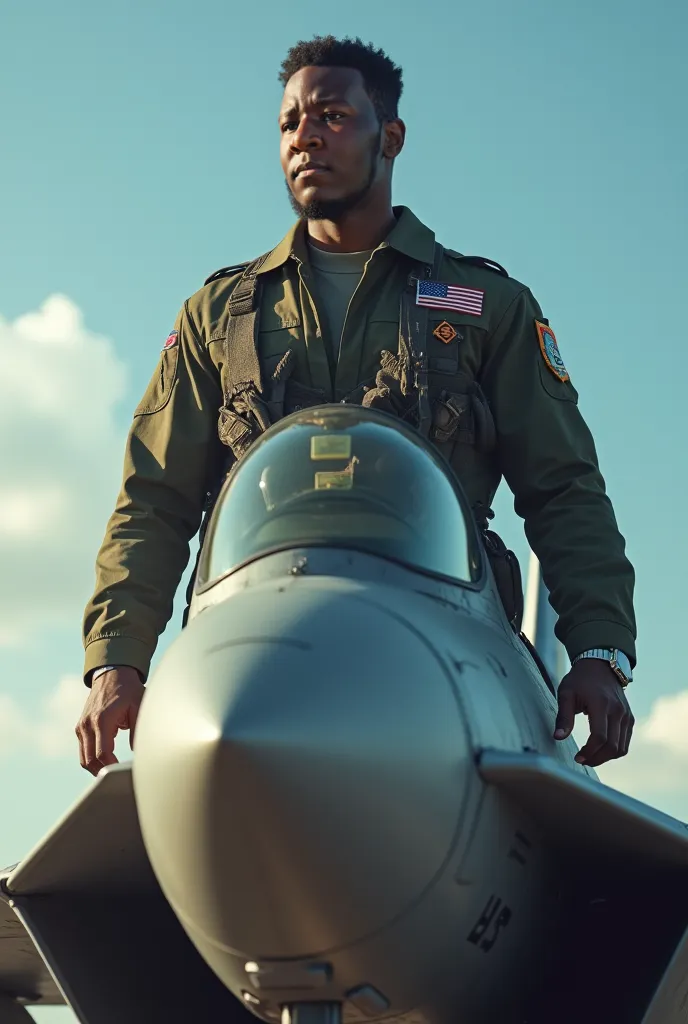 A black man in the form of a military plane pilot