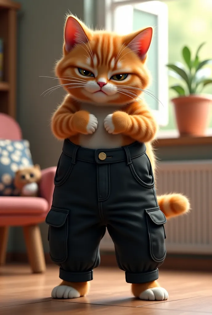 This cat tries to wear the black cargo pants but he can't so he start crying 