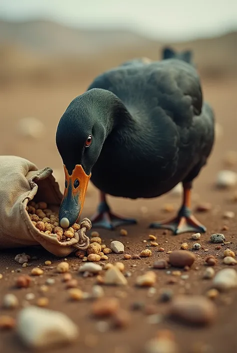 A black duck to sift from a deserving bag by adding its own meat