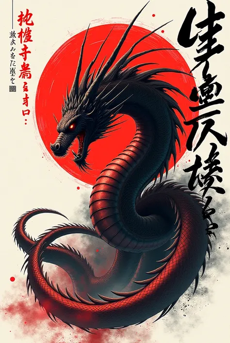 Create an image with a red and black dragon and written background " Nekutai "  And above  "4M girls"