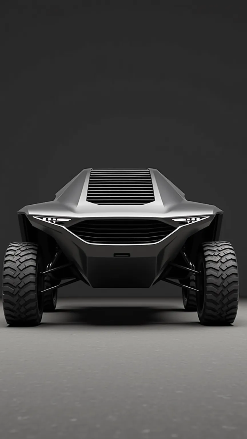 The vehicle in the image appears to be a striking concept or custom model from Tesla, likely designed for off-road capabilities given its rugged tires and aggressive styling. The bold front grille and prominent wheel arches enhance its robust appearance. S...