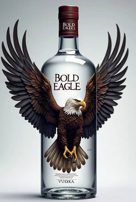 Crie para mim um rótulo de uma Vodka cilíndrica de 1 litro com a figura da águia americana nomeada Bold Eagle, o nome da Vodka será: BOLD EAGLE VODKA. The idea of the figure would be an eagle with its wings spread as if it were hugging the bottle, with the...