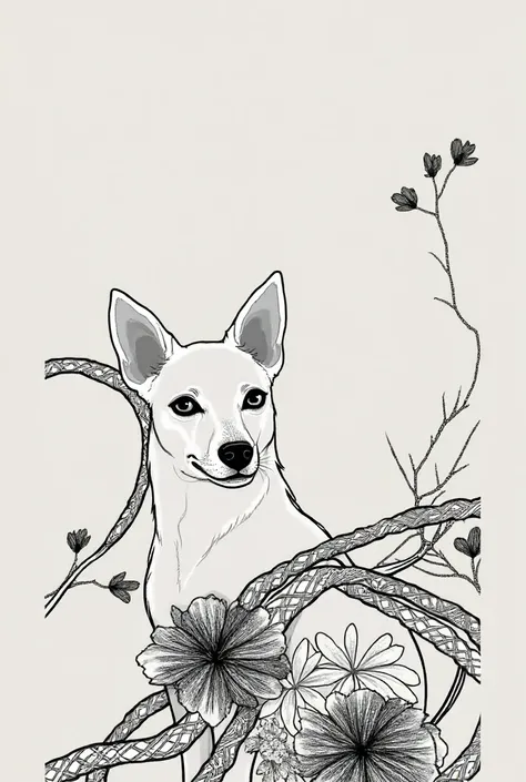 Make this dog designed in the BLUE WILLOW style only in black and white colors 