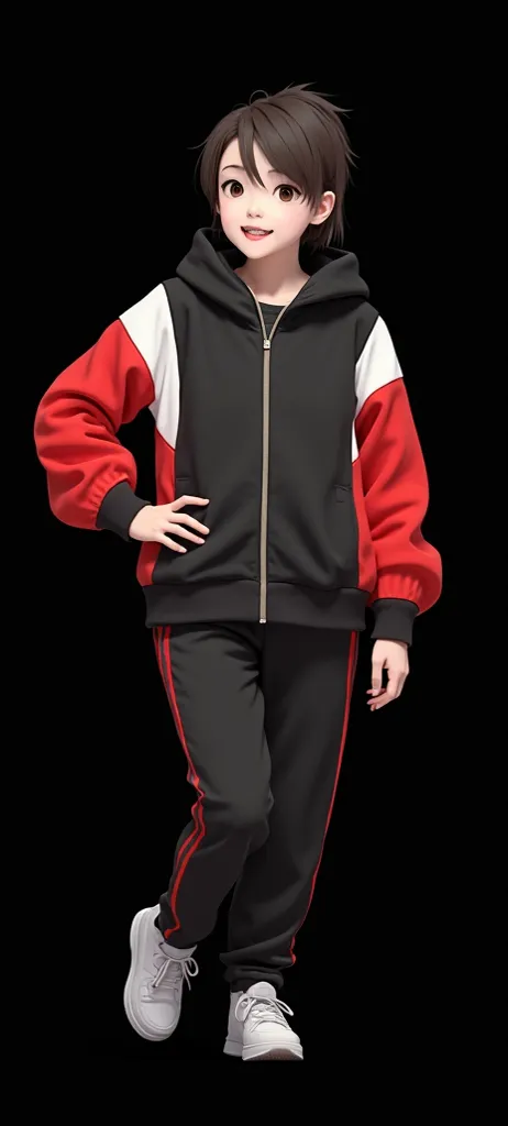 A girl in a red and black jacket and pants, track-suit,  wearing an athletic suit , sports jacket, school uniform,  sportswear, eloy morales, wearing a ,  sportswear, uniform, for junior, black and red only !!!, andres rios, wearing a track-suit,  avant-ga...