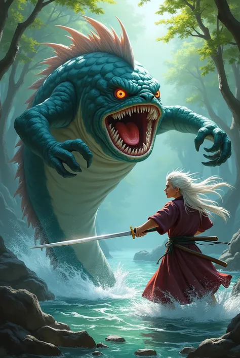 the characters from the game League Of Legend, Yasuo and Tahm Kench, In a fight 