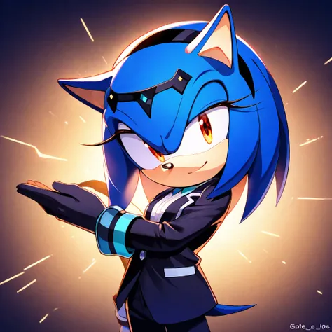 ( Masterpiece , best quality:1.2), cowboy shot, One, 1girl, Comoros gloves met,  smile, pose looks at the viewer, black headgear, blazer, long sleeves, Sonic X 