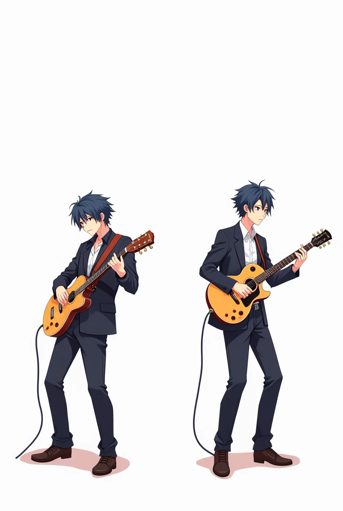 two anime-style musicians on a white background, with nothing wrapped