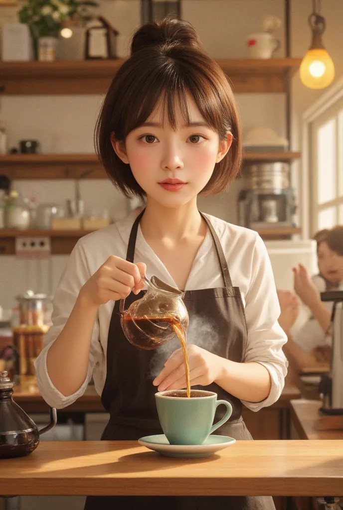 Morning, coffee, mug, coffee shop, clerk, 18 years old, cute