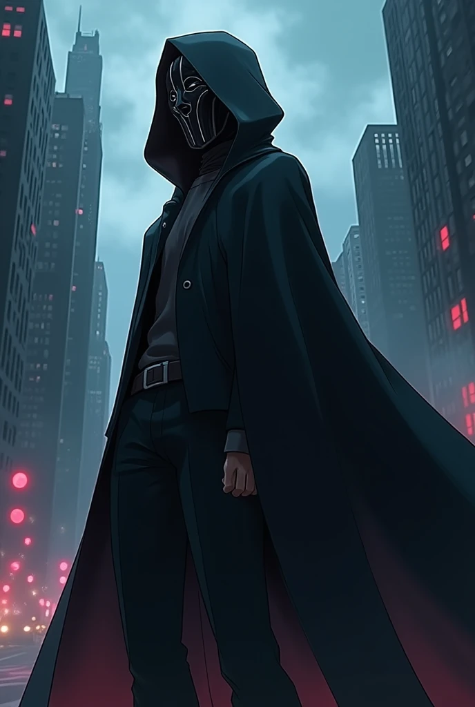 Anime character wearing a cape and mask 