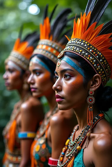 Brazilian indigenous women. one different from the other.  Extremely realistic image.