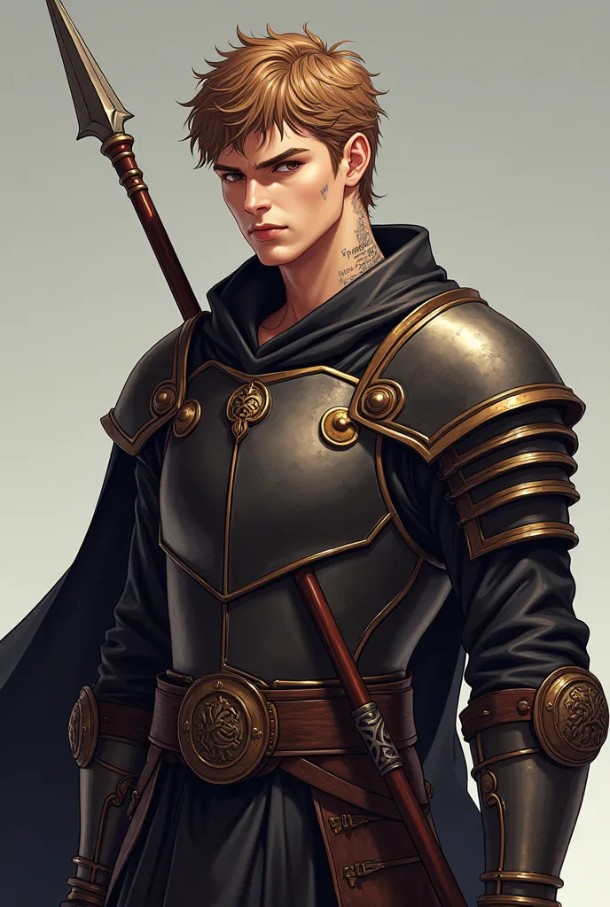 Sutcliff is a spearman of imposing stature and striking presence. Your eyes,  of a dark and intense brown , convey an unwavering determination and wisdom acquired through years of rigorous training. His hair is light brown with highlights, kept short and p...