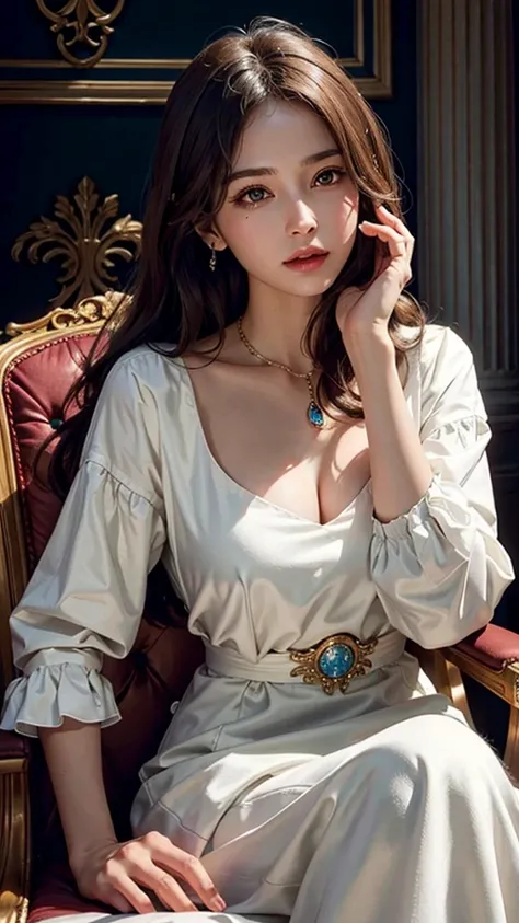 photorealistic, high resolution,  Soft light,1 woman, Alone , chairS up, (detailed face), Jeweler&#39;S, toucho,Black DreSS Mafia ClotheS, black hair, Cabello súper largo, looking viewerS , touch, messy hair,  close,  small chest , adult. Jisoo Kim de blac...