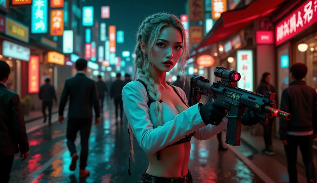  [style: "photorealistic,  kinematic,  Cyberpunk"] (Key Directive: "Prioritize accuracy Anatomy and the textures of the materials") { character: "20-year-old Caucasian woman" | face: "symmetrical,  pale skin, Full lips,  red lipstick:1.15" | eyes: "brown i...