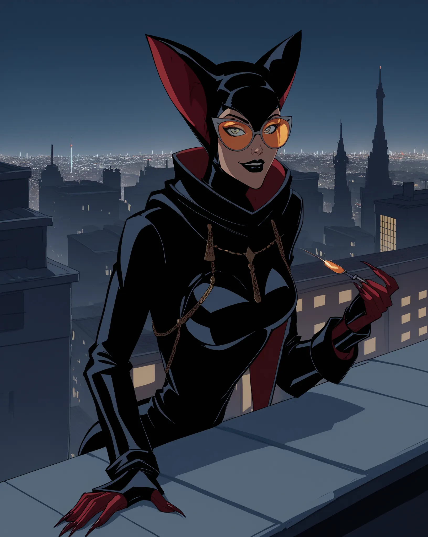   score_9,   score_8_arriba,   score_7_arriba,   masterpiece,   High quality, Pause
ctwm 2004,   cat ears, Black monkey, glasses, Gloves, sharp nails, En cuclillas, lean, on a rooftop, por la noche,    city lights, official