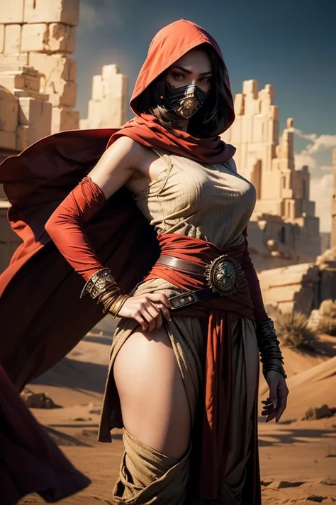 A mysterious Sith warrior stands in a vast desert, her face hidden beneath heavy desert robes and a deep hood that mimics the attire of a Zabrak. Red skin. Red face. Red zabrak face. Her piercing yellow eyes, filled with disdain, glow from the shadows of h...