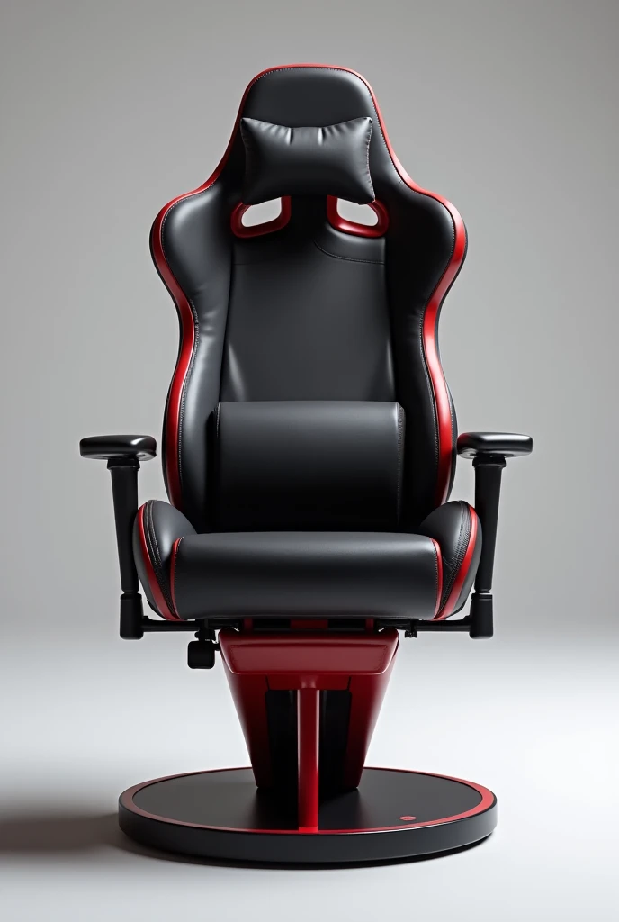 a modern basic gaming chair, with a built in toilet bucket on the bottom, red elastic tube connected to the bottom bent upwards toward the seat