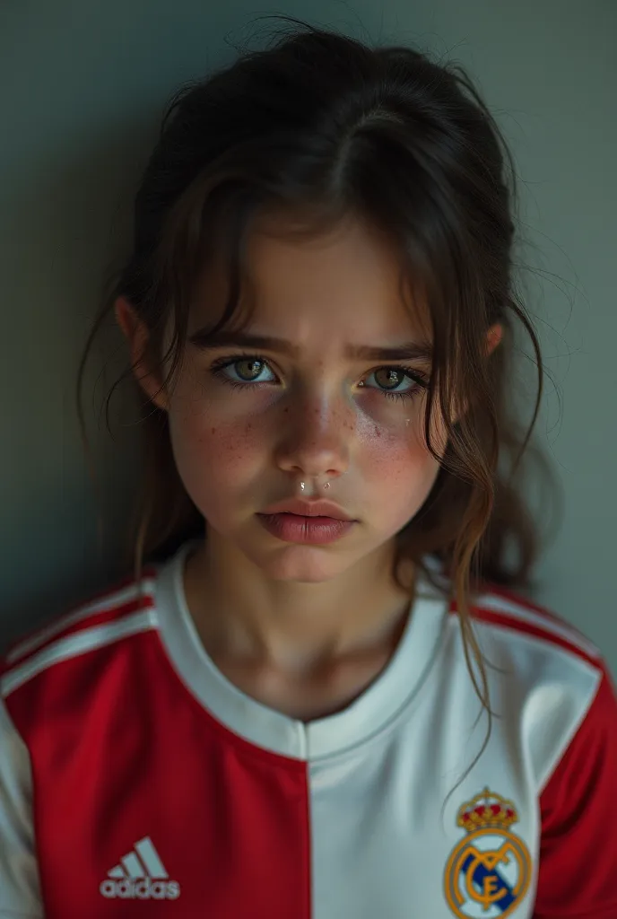 A girl in the Madrid shirt crying 