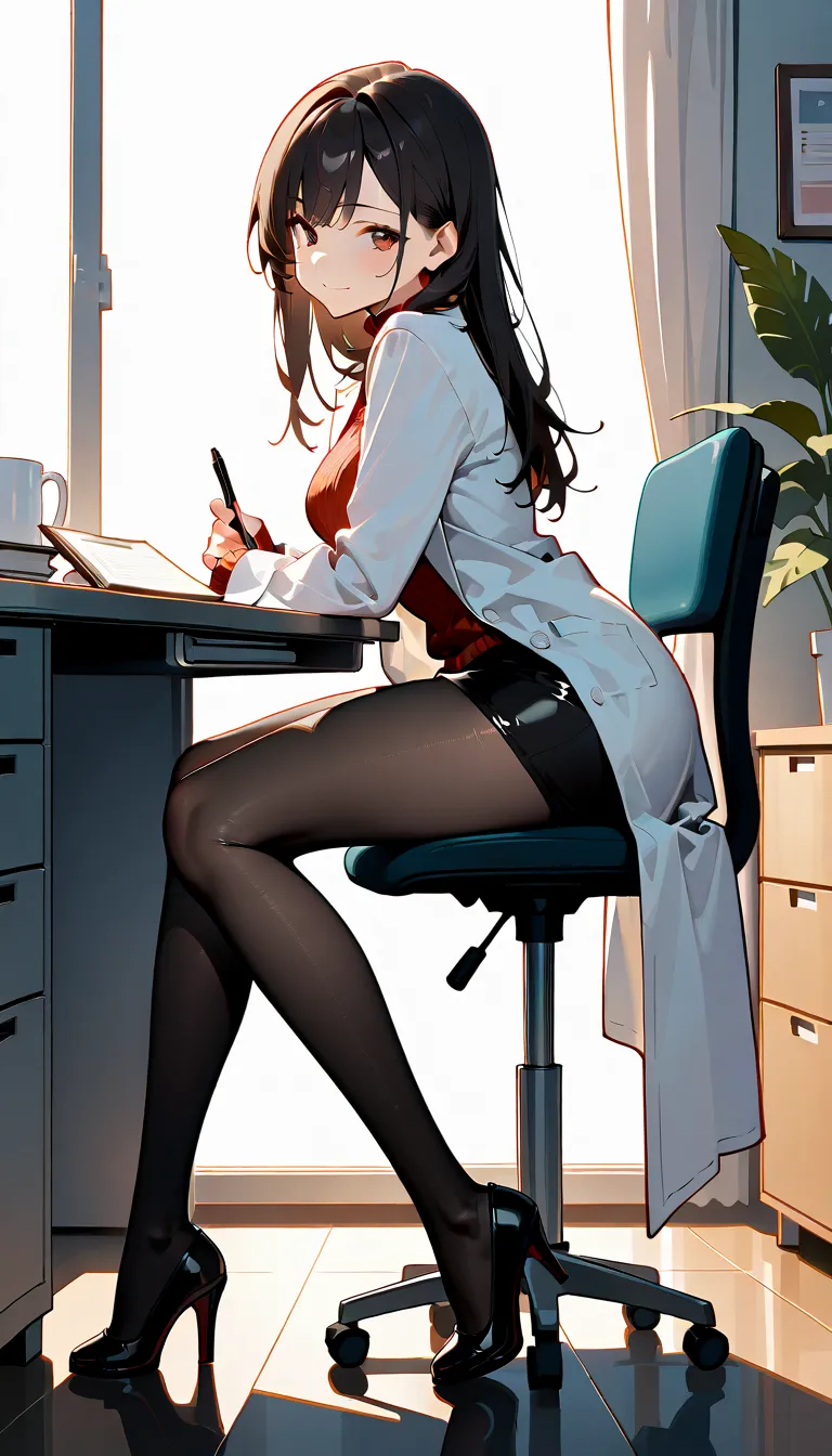 (masterpiece, top quality, best quality, beautiful and aesthetic:1.2),(8k, best quality, masterpiece:1.2), (((masterpiece))),(((best quality))),(((extremely detailed))), 1girl,sexy, doctor, white lab_coat, sweater,F cup tits ,tight skirt, pantyhose, light ...