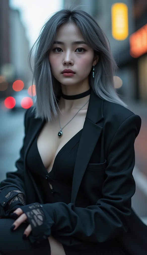  masterpiece:1.3、Evening City、( Photo  realistic :1.4),   Realistic detailed ,   textured skin、 high resolution,bokeh,  details、( masterpiece:1.3), Verism、(8k,      by names ,    RAW photo,    Best Picture Quality: 1.4), (  gray hair 、 bob hair、 hairstyles...