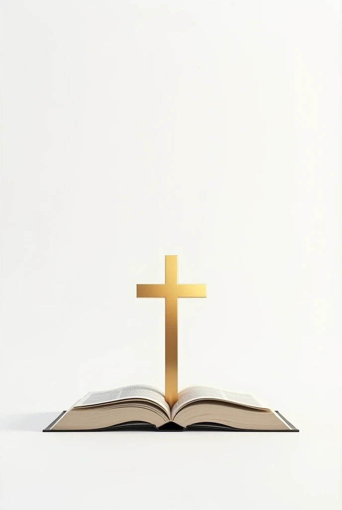 Gold-colored logo on a white background in modern style of an open bible from which a cross emerges 