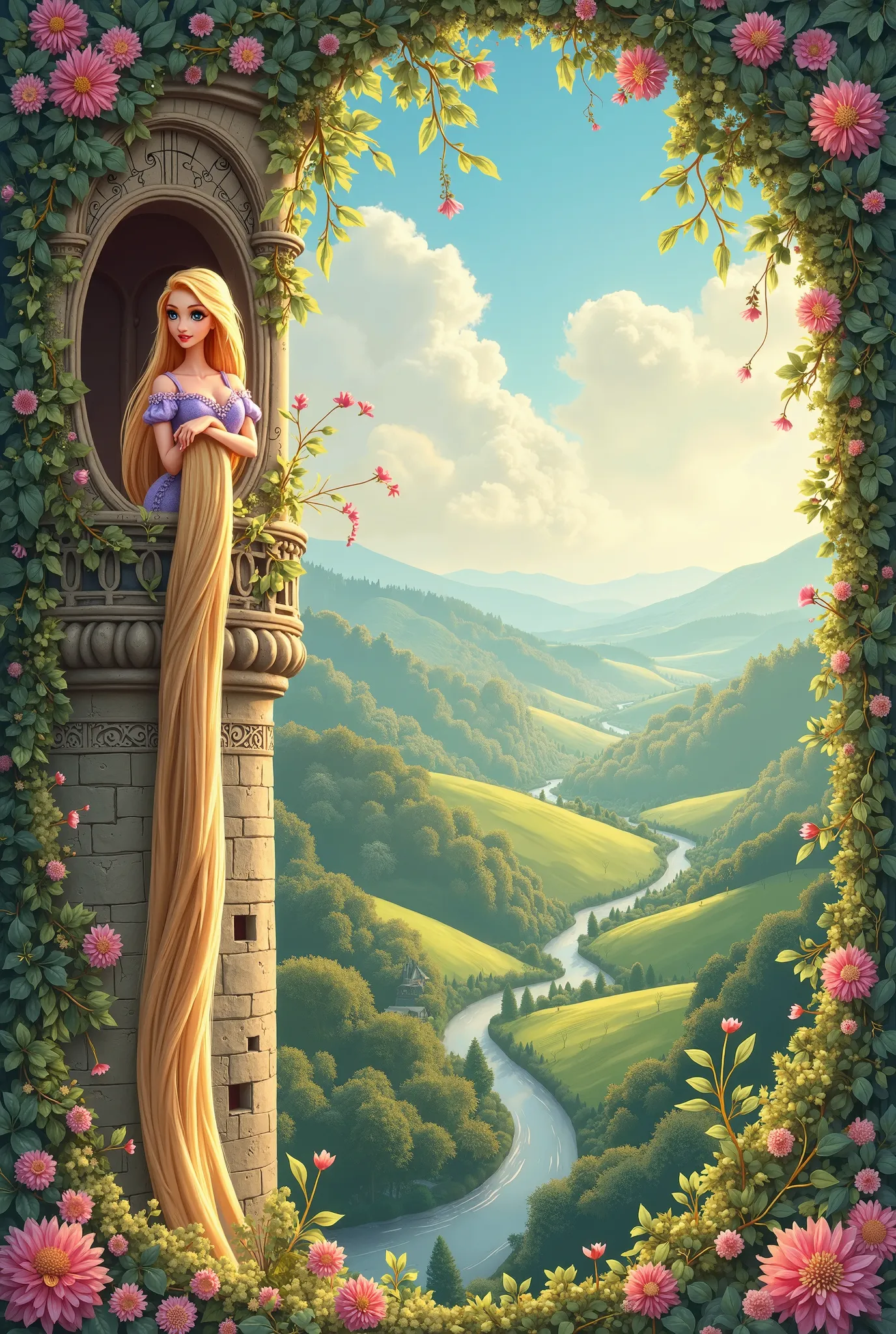 Rapunzel themed invitation card background for a 15-year-old
