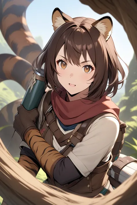 Dark brown hair　Tiger ears　Monster Hunter