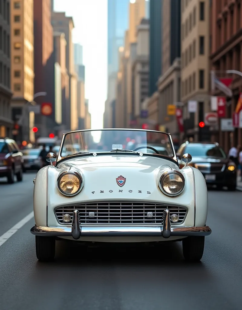 1959 TRIUMPH TR3、white body color、Running through American cities、