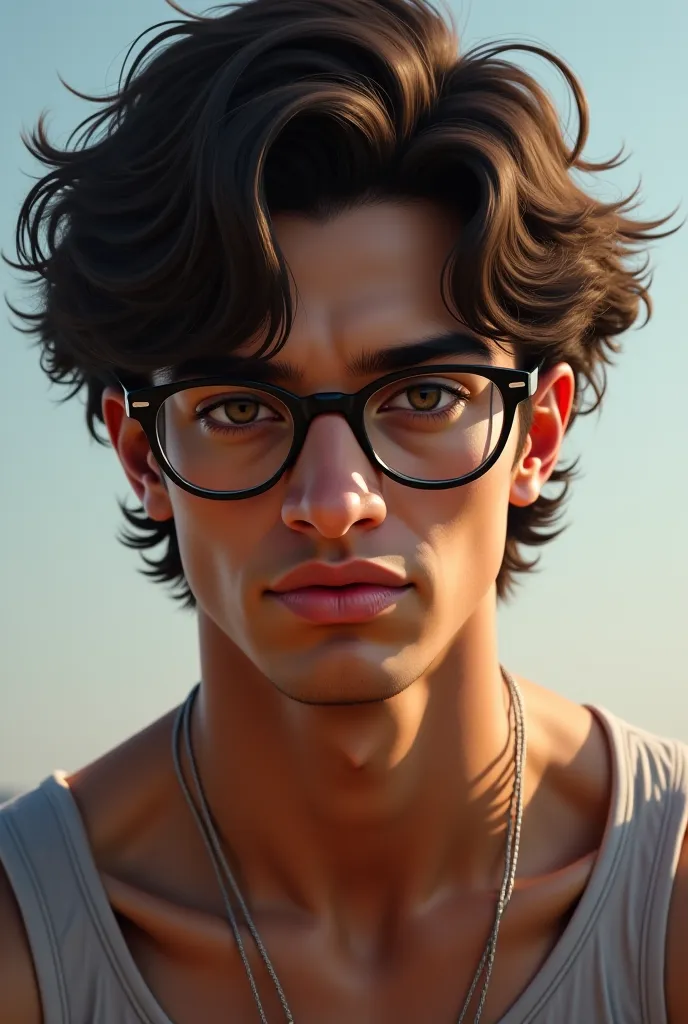 YOUNG MALE, brown skinned, wavy hair,  Wear glasses ,  striking eyes , Fleshy Mouth, defined body, 