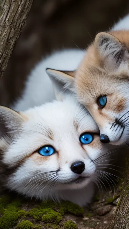 Animal foxes　forest　night　Lots of little foxes　lots of cute little foxes　cute little fox 　Multiple foxes　 moonlight 　Eight foxes　Light blue kitty fox 　White Little Fox　Little Fox Brothers