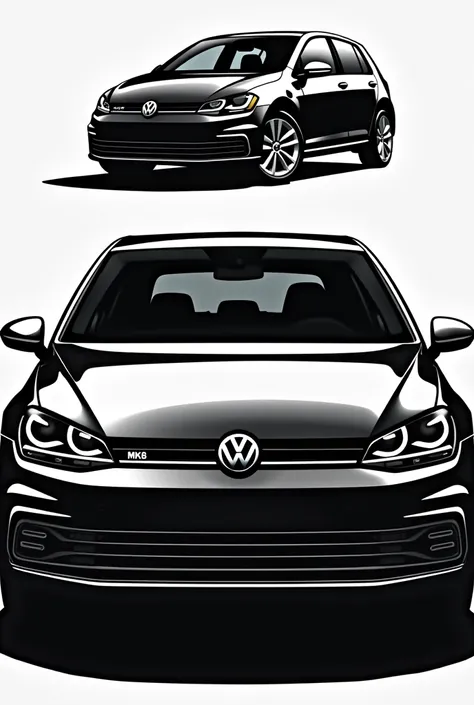 Create the image from the text below: 

### **Visual Description for Vector (Laser Base):**
1. **General Format:**  
   - **silhouette:** Elongated Rounded Rectangle, with smooth curves on the roof and the rear bumper (typical of the Golf MK8).  
   - **pr...