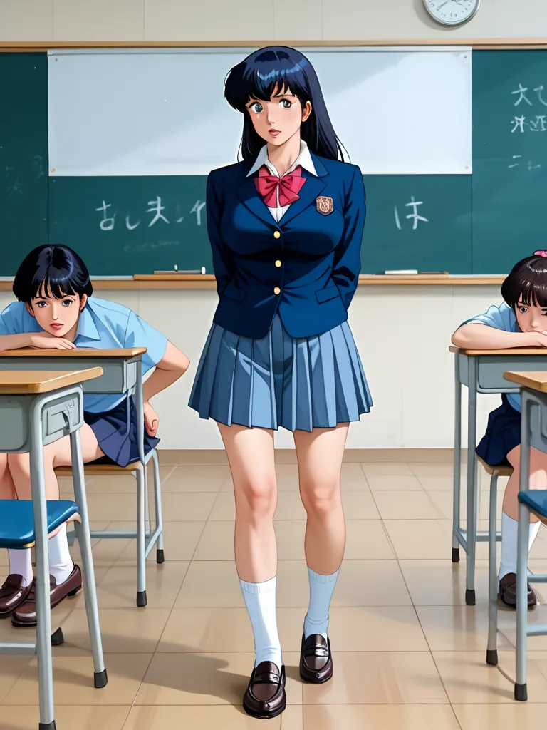 Kyoko Otonashi, otonadhi kyoko , One MILF, matuer female , (( top quality )), (( masterpiece)), ( High Resolution), 8k,  Best Shadow,   best natural light  , The woman is standing in the classroom, Frontal Composition, All the students are paying attention...