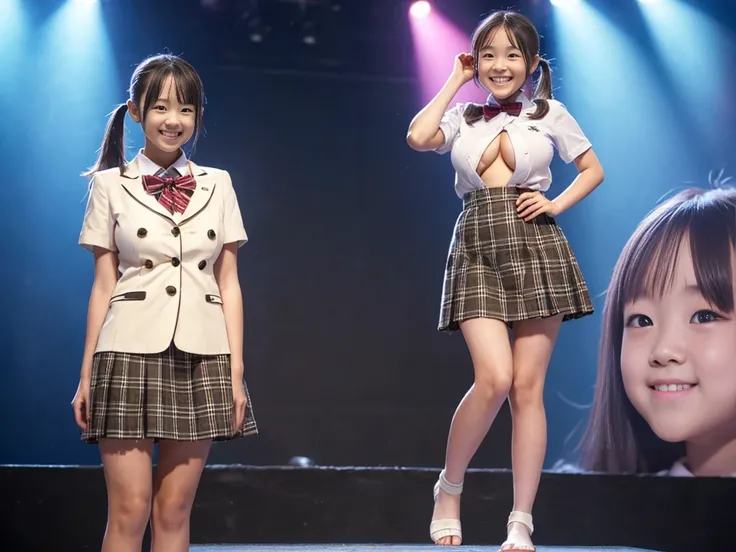  nsfw, Highest quality、 masterpiece、Ultra High Definition、((On the stage of an idol concert))、(realistic:1.4)、RAW photo、very detailed、very detailed skin、physically-based rendering、((Five junior high school girls:1.5))、((wearing school uniform))、(Ridiculous...