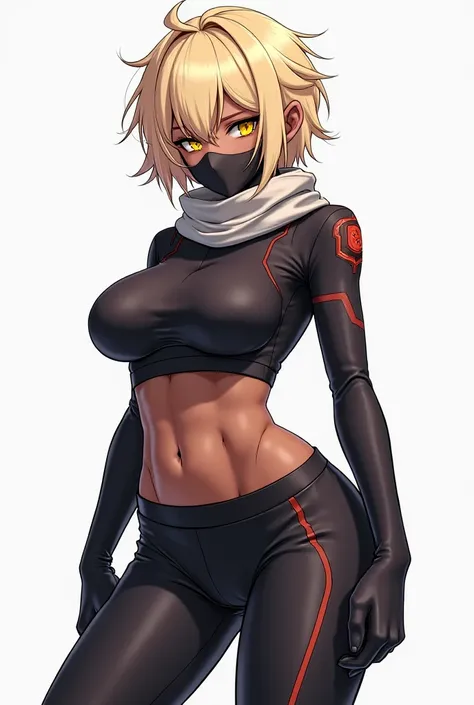 Her avatar is a female anime-style character,  with a modern and striking look . She has a curved waist,  but not exaggerated , and her body is characterized by larger breasts and thick legs, which creates an imposing figure. her hair is light blonde, mess...