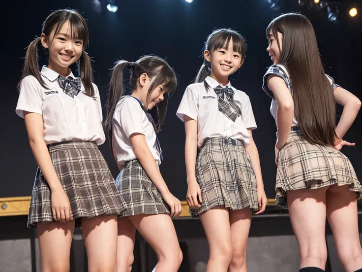  nsfw, Highest quality、 masterpiece、Ultra High Definition、((On the stage of an idol concert))、(realistic:1.4)、RAW photo、very detailed、very detailed skin、physically-based rendering、((Five junior high school girls:1.5))、((wearing school uniform))、((Ridiculou...