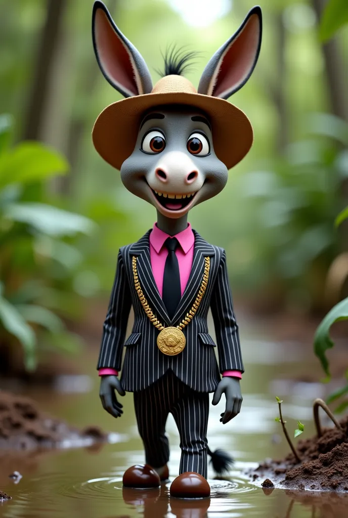 Donkey
Physical Description: Is donkey a skinny animal, with gray fur , long ears and big, expressive eyes. He has a misaligned mane and an ever-present smile.

Mafia Clothing: He wears a black and white striped suit, wearing a pink shirt and black tie. Co...