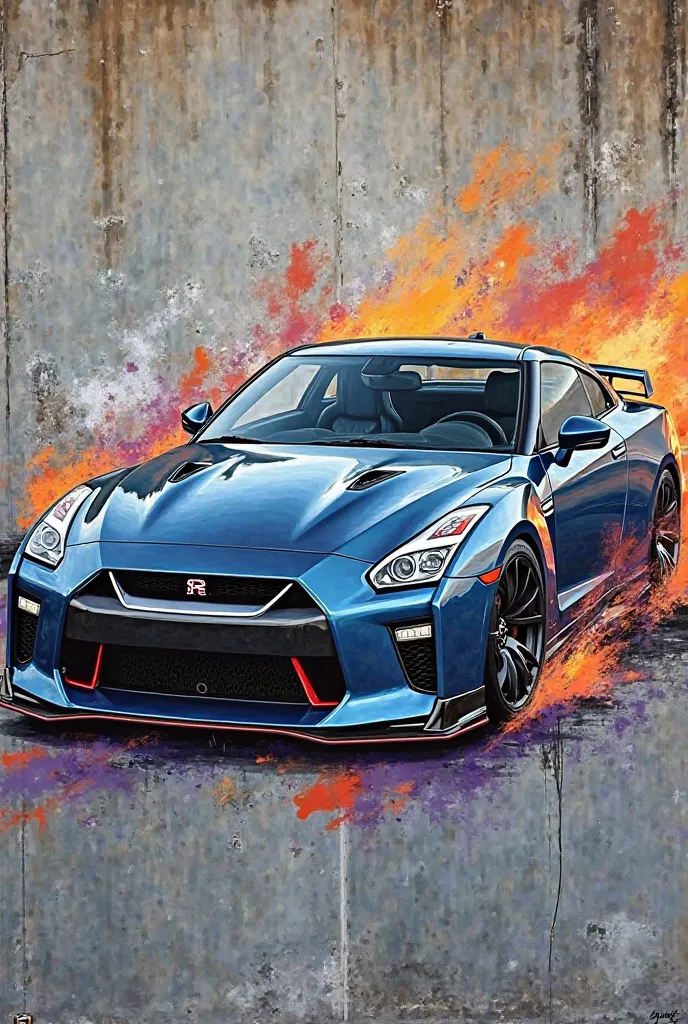 Create a cool graffiti of Nissan GT-R (R35)