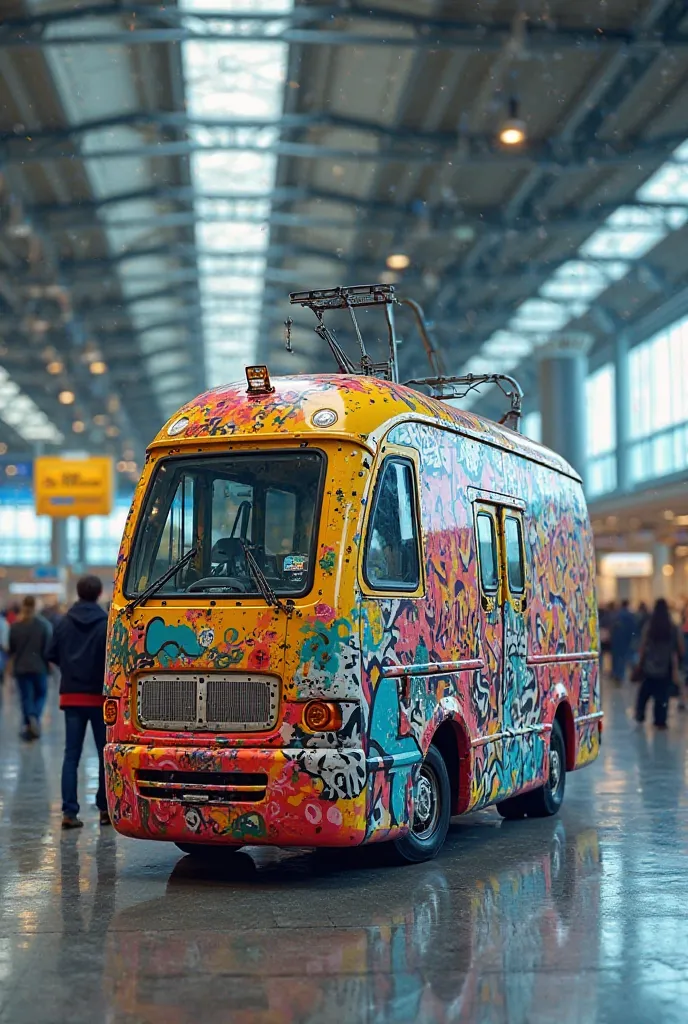 Airplane trolley with graffiti 